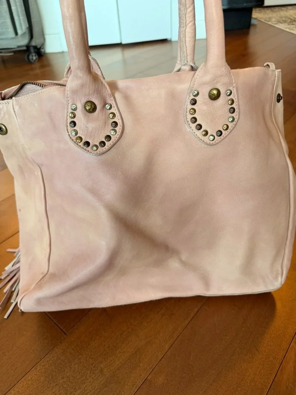 Viola Castellani Milano Pink Leather Fringe Studded Tote Bag Boho
